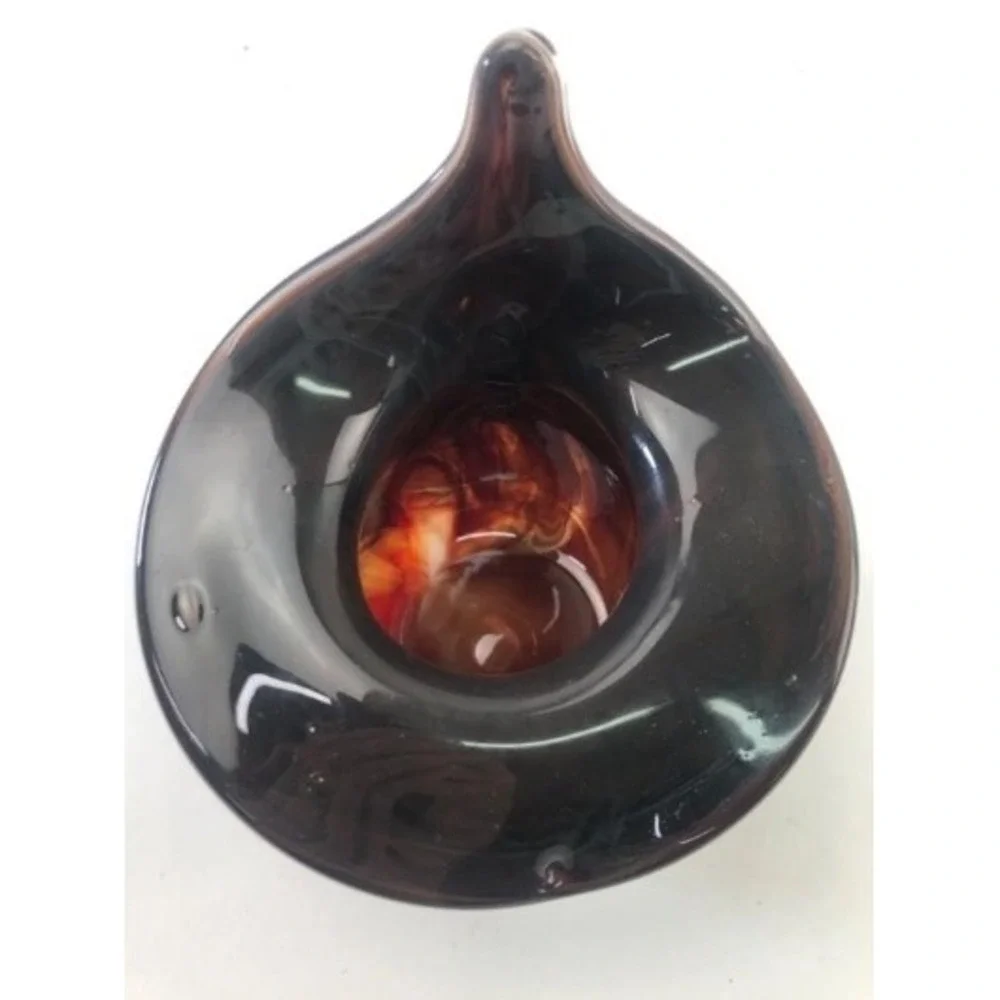VTG Kanawha Brown Slag Glass Jack in Pulpit Top Hat Vase 1970s Amber White Swirl